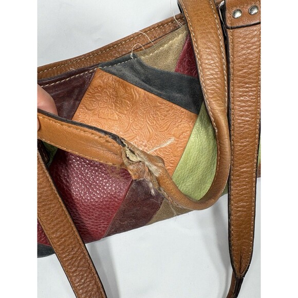 Fossil Medium Leather and Suede Patchwork Shoulder Bag Y2K Needs TLC Strap Indie - Picture 3 of 8